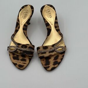 Guess By Marciano Cheetah Animal Kitten Rhinestone Heels Women Size 8.5 NIB